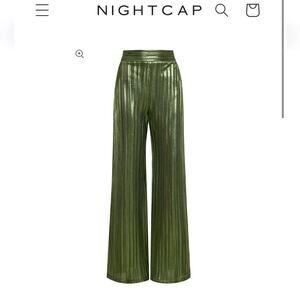 NWOT Nightcap Clothing green metallic pleated wide leg pants small pull on style